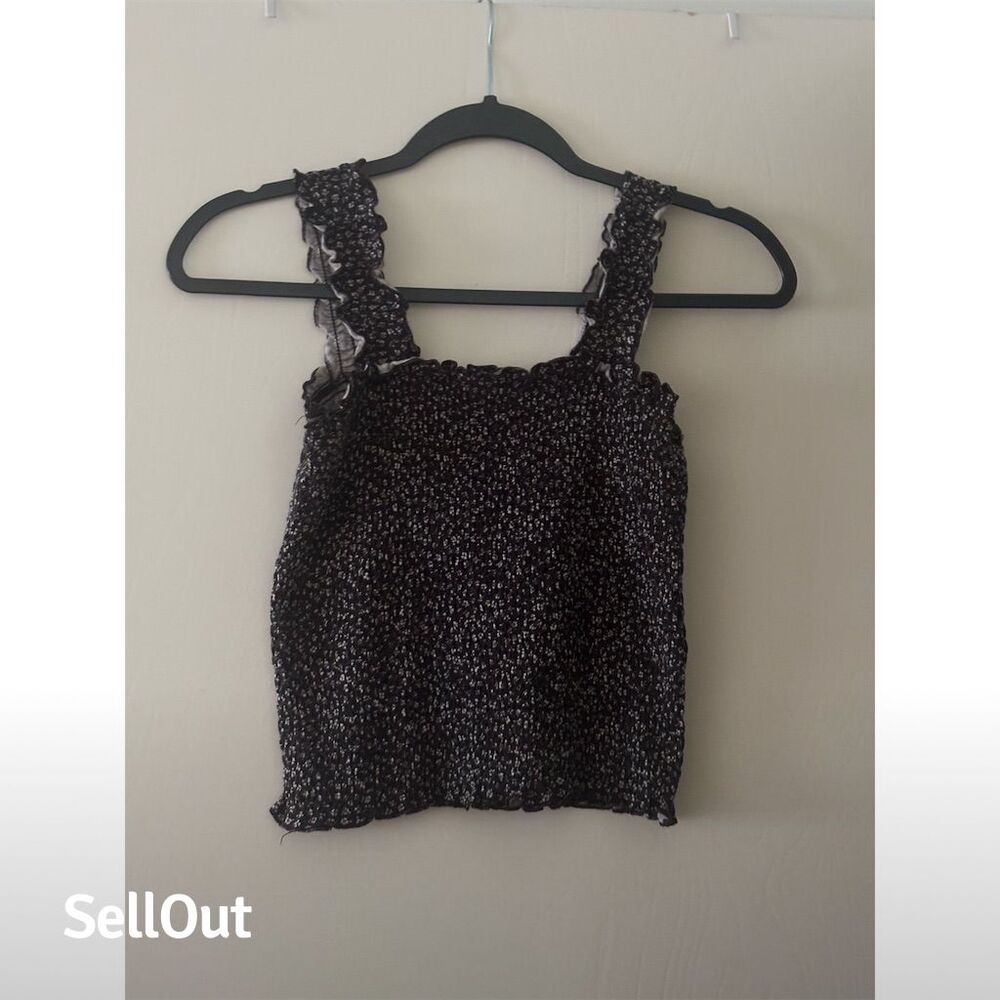 Far West Women's XL Black Ruffle Crop Tank Top Sleeveless Casual